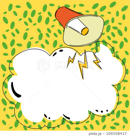 Megaphone presenting important information and brand new agenda. Big white speech bubble for text on bright colored background. Vector drawing illustration. 100508417