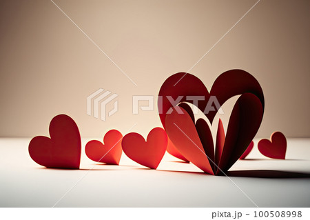 Valentines day card. Red paper hearts on white paper background. Illustration AI Generative 100508998