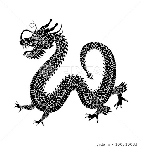 Traditional black white chinese dragon. Zodiac sign. Vector illustration. 100510083
