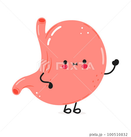 Cute funny stomach waving hand character. Vector hand drawn cartoon kawaii character illustration icon. Isolated on white background. Stomach character concept Cute funny stomach waving hand character. Vector hand drawn cartoon kawaii character illustration icon. Isolated on white background. Stomach character concept 100510832