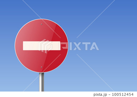 Do Not Enter. Vector White and Red Round Glossy Prohibition Stop Sign - Warning, Danger Sign Frame Icon Closeup. Dangerous Plate Design Template of Road Sign, Front View Do Not Enter. Vector White and Red Round Glossy Prohibition Stop Sign - Warning, Danger Sign Frame Icon Closeup. Dangerous Plate Design Template of Road Sign, Front View 100512454