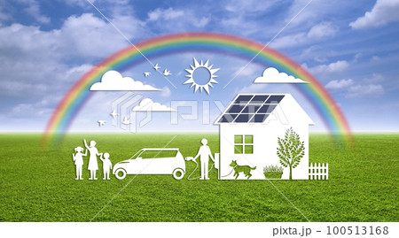 ソーラー発電の住まいと電気自動車で叶える、エコな暮らしのイメージ 100513168