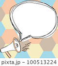 Megaphone presenting important information and brand new agenda. Big white speech bubble for text on bright colored background. Vector drawing illustration. 100513224