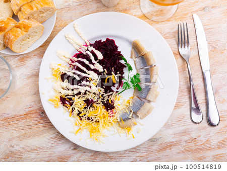Appetizing beetroot with cheese and herring Appetizing beetroot with cheese and herring 100514819