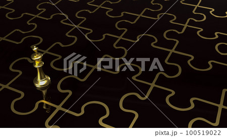 Gold king chess on jigsaw puzzle for Business concept 3d rendering 100519022