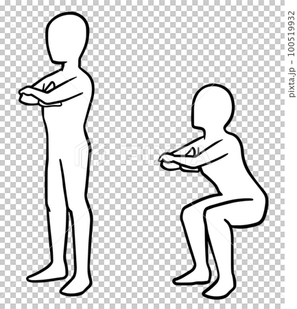 スクワットする人、シルエット 100519932