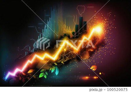Trading business green economy chart on dark colorful neon background. Financial stock market graph on technology abstract background. AI 100520075