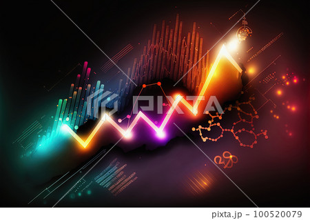Trading business chart on dark colorful neon background. Financial stock market graph on technology abstract background. AI 100520079