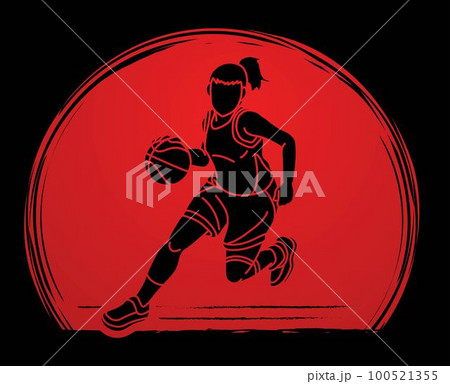Basketball Female Player Action Cartoon Sport Graphic Vector 100521355