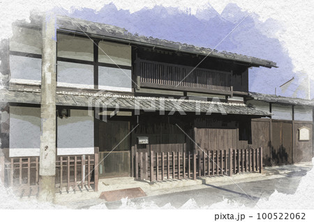 水彩画風　近江八幡　為心町通り　滋賀県近江八幡市 100522062