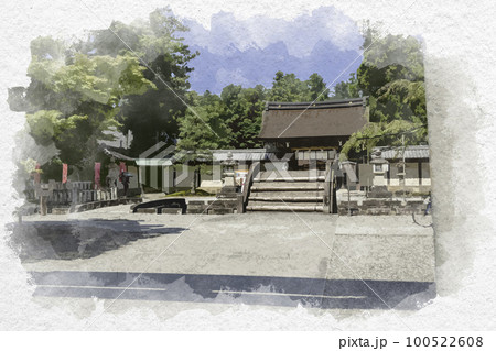 水彩画風 多賀大社 太閤橋と御神門 滋賀県犬上郡多賀町 水彩画風 多賀大社 太閤橋と御神門 滋賀県犬上郡多賀町 100522608