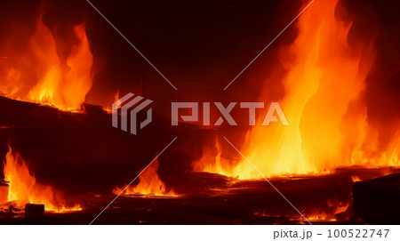 夜　炎　火　火災　燃える　イメージ 100522747