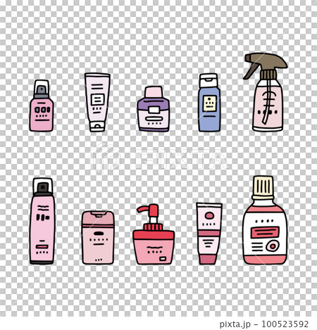各種化妝品容器插畫組/粉色/紫色 100523592