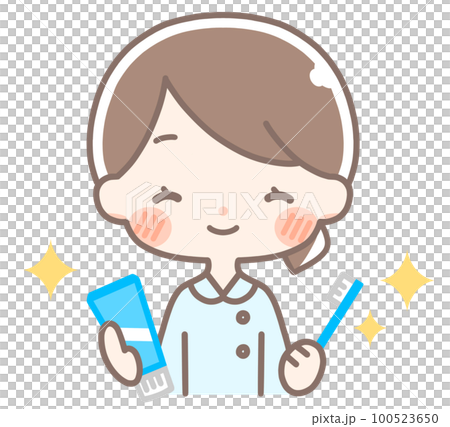 歯ブラシを持つ白衣の女性 100523650