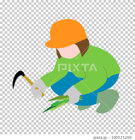 草刈りをする女性のイラスト 100525200