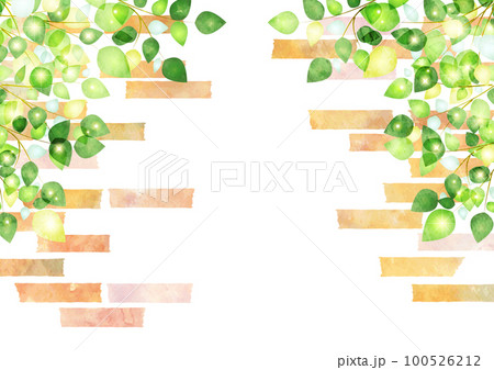 水彩風新緑キラキラの葉っぱとレンガのアーチフレーム 100526212