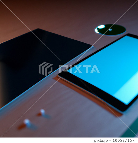 卓上に置かれたスマートフォンやタブレットを使って仕事をするビジネスマンの素材 卓上に置かれたスマートフォンやタブレットを使って仕事をするビジネスマンの素材 100527157