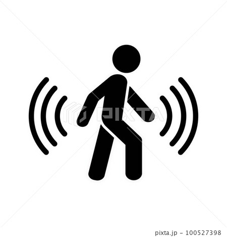 Motion Sensor icon. Editable Line Vector. Walking man symbol with motion sensor waves signal. Single Pictogram. 100527398