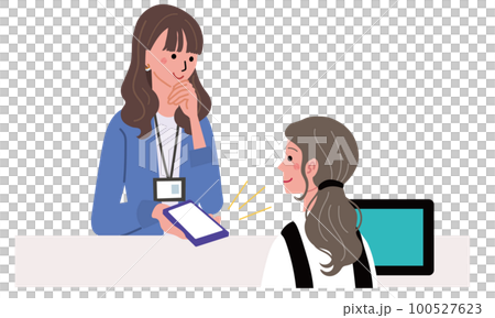 Illustration of a woman holding out a smartphone at the cash register 100527623