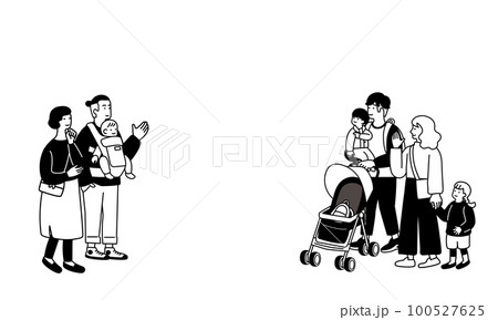 子供連れの夫婦のシンプルなイラスト 100527625