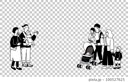 子供連れの夫婦のシンプルなイラスト 100527625