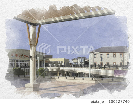 水彩画風　長浜　JR長浜駅東口　滋賀県長浜市 100527740