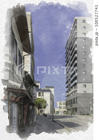 水彩画風　長浜　JR長浜駅東口　滋賀県長浜市 100527741