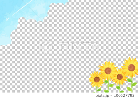 簡單的手繪向日葵和藍天風景插畫 100527792