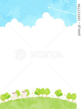 可愛いウサギと緑豊かな初夏の風景イラスト 100527796