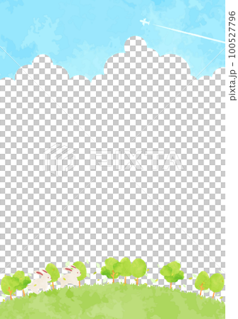 可愛いウサギと緑豊かな初夏の風景イラスト 100527796