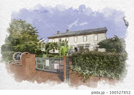 水彩画風 長浜 長浜鉄道スクエア 旧長浜駅舎 滋賀県長浜市 水彩画風 長浜 長浜鉄道スクエア 旧長浜駅舎 滋賀県長浜市 100527852