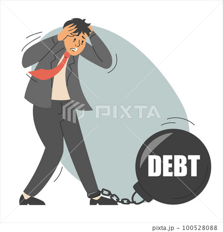 Man chained to a big debt weight vector isolated. 100528088