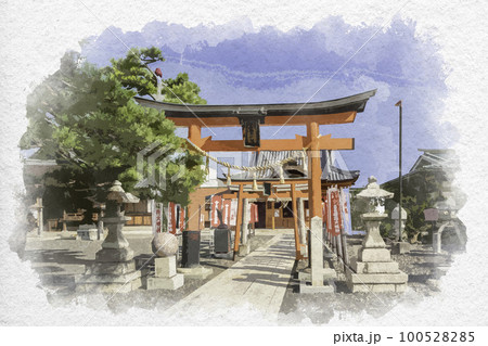 水彩画風 長浜 豊国神社 稲荷神社 滋賀県長浜市 水彩画風 長浜 豊国神社 稲荷神社 滋賀県長浜市 100528285