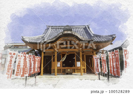 水彩画風 長浜 豊国神社 稲荷神社 滋賀県長浜市 水彩画風 長浜 豊国神社 稲荷神社 滋賀県長浜市 100528289