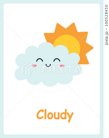 Cloudy card. Cute cartoon clouds. Childrens...のイラスト素材 [100528450] - PIXTA