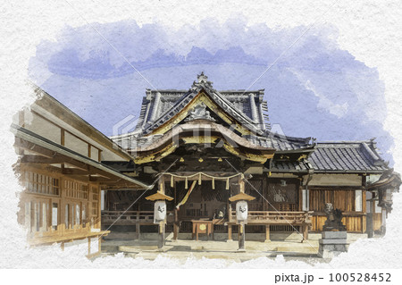 水彩画風　長浜　豊国神社　拝殿　滋賀県長浜市 100528452