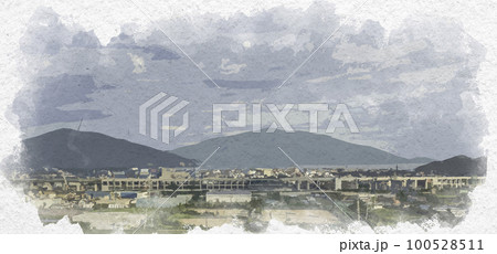 水彩画風　敦賀市街地　福井県敦賀市 100528511