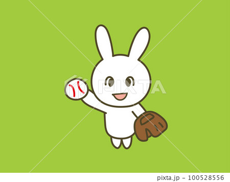 ボールとグローブを持って野球をするポップなうさぎ ボールとグローブを持って野球をするポップなうさぎ 100528556