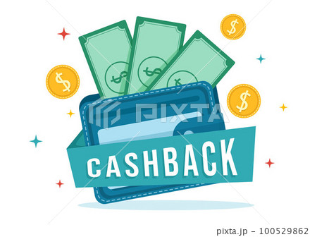 Cashback Illustration with Financial Payment to Money Cash Back Service for a Buyer in Flat Cartoon Hand Drawn for Landing Page Templates 100529862