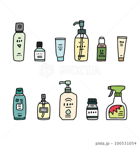 日用品風の容器いろいろイラストセット／緑色のイラスト素材 