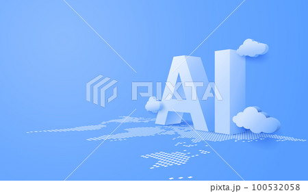 3D artificial intelligence with circuit electric background. Digital futuristic big data visualization and machine learning. vector banner art illustration. 100532058
