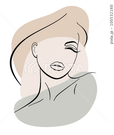 Trendy fashion lineart portrait of a woman 100532160