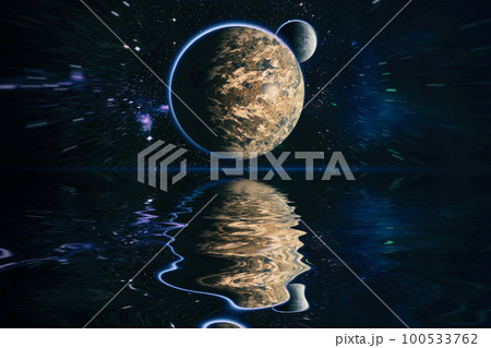 Beautiful unusual space planet in space reflected in water, galaxy stars night sky ,Elements of this Image Furnished by NASA Beautiful unusual space planet in space reflected in water, galaxy stars night sky ,Elements of this Image Furnished by NASA 100533762