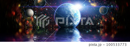 Planet reflected in water from space showing all they beauty. Extremely detailed image"Elements of this image furnished by NASA" Planet reflected in water from space showing all they beauty. Extremely detailed image"Elements of this image furnished by NASA" 100533773