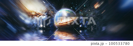 Earth Deep reflected space in water . Starry outer space background texture . Colorful Starry Night Sky Outer Space background ,Elements of this image furnished by NASA. 100533780