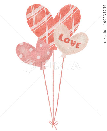 cute sweet whimsical watercolour heart shape balloons hand painting love valentine 100535256