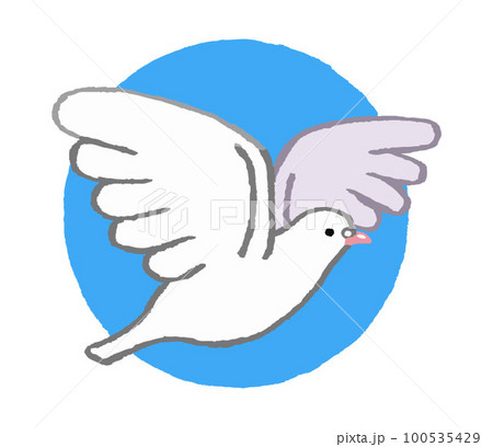 青空を飛ぶ白い鳩（手書きカラー）のイラスト素材 [100535429] - PIXTA