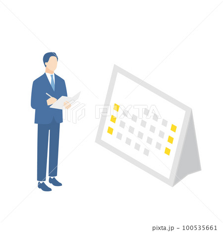 カレンダーを見ながらスケジュール管理をするビジネスマン カレンダーを見ながらスケジュール管理をするビジネスマン 100535661