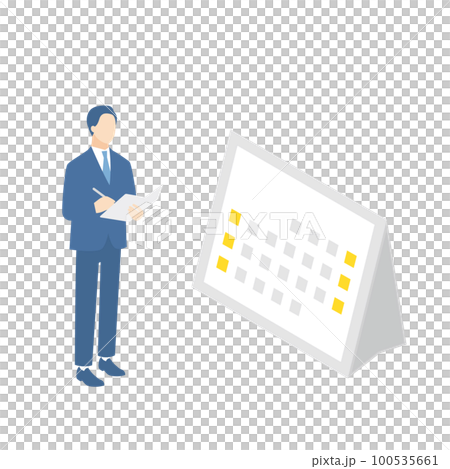 カレンダーを見ながらスケジュール管理をするビジネスマン カレンダーを見ながらスケジュール管理をするビジネスマン 100535661
