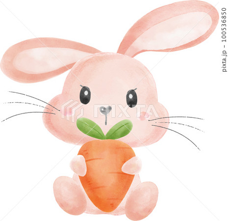 cute sweet kawaii happy smile baby bunny rabbit watercolour cartoon  kid animal spring Easter egg 100536850